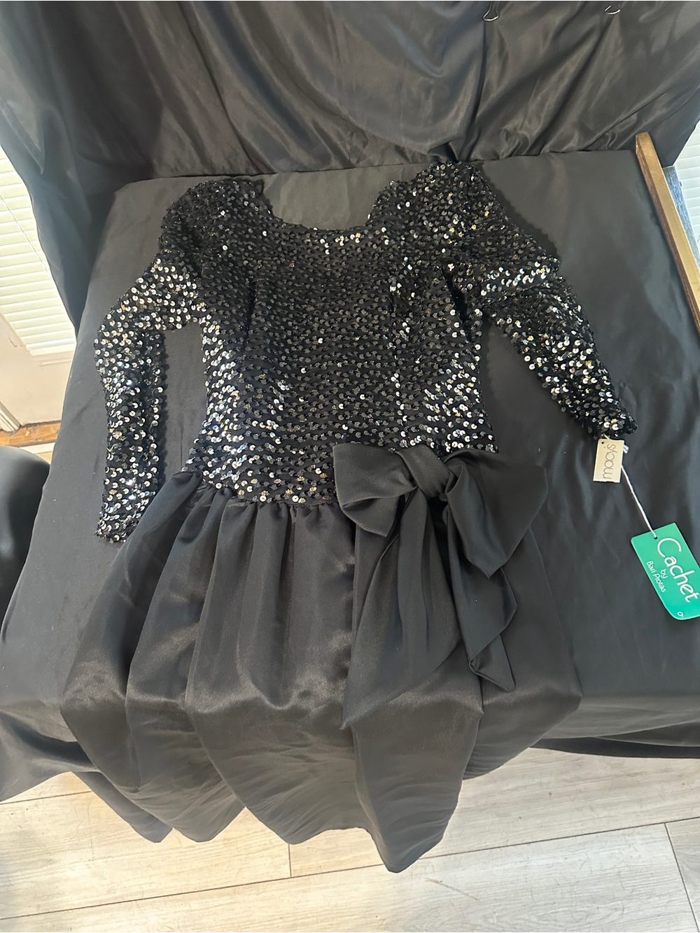 Black Sequin Bow Tulle ladies cachet dress-size 14-#624